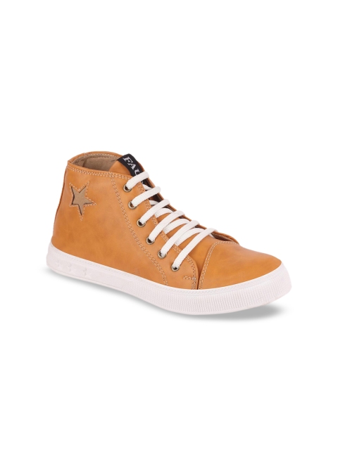 

FAUSTO Women Tan Brown Solid Synthetic Leather Mid-Top Sneakers