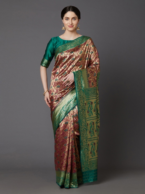 

Mitera Red & Green Silk Blend Woven Design Saree