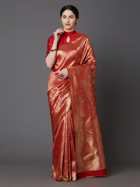 

Mitera Red & Golden Silk Blend Woven Design Banarasi Saree