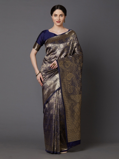 

Mitera Navy Blue & Golden Silk Blend Woven Design Banarasi Saree