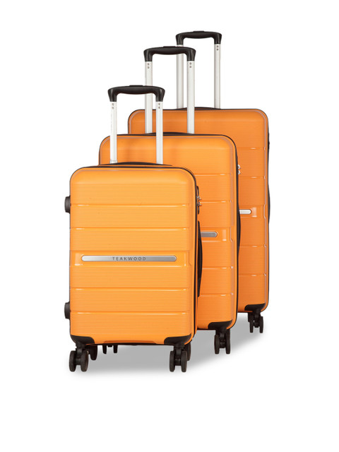 

Teakwood Leathers Unisex Set Of 3 Orange Textured Hard-Sided Trolley Suitcases