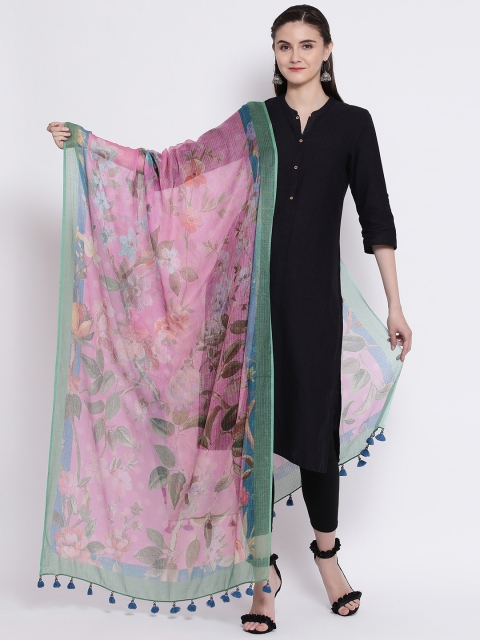 

SHINGORA Pink & Sea Green Printed Antimicrobial Dupatta