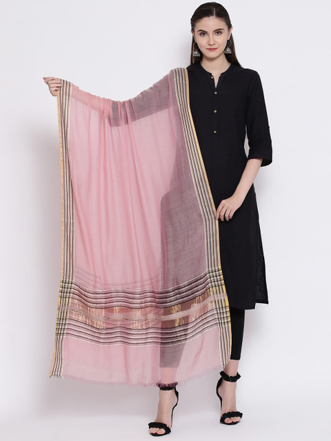 

SHINGORA Pink & Black Striped Antimicrobial Dupatta