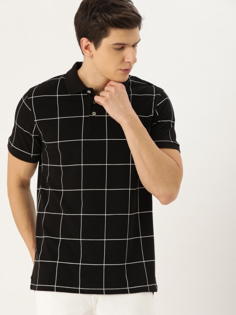

INVICTUS Men Black Checked Polo Collar T-shirt