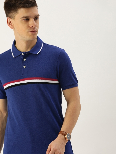

INVICTUS Men Blue & Red Slim Fit Striped Polo Collar T-shirt