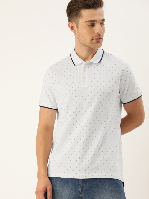 

INVICTUS Men White & Navy Blue Printed Polo Collar T-shirt