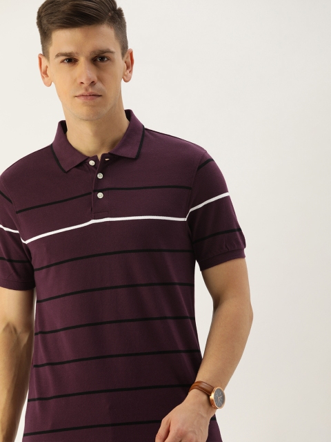 

INVICTUS Men Burgundy & Black Slim Fit Striped Polo Collar T-shirt