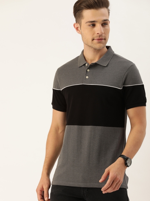 

INVICTUS Men Grey & Black Colourblocked Polo Collar T-shirt
