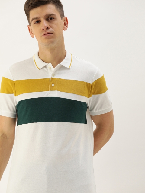 

INVICTUS Men White & Green Colourblocked Polo Collar T-shirt