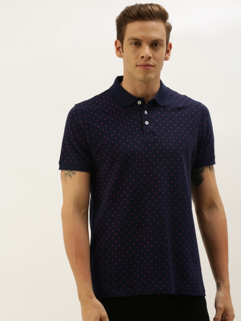 

INVICTUS Men Navy Blue & pink Self Design Polo Collar T-shirt