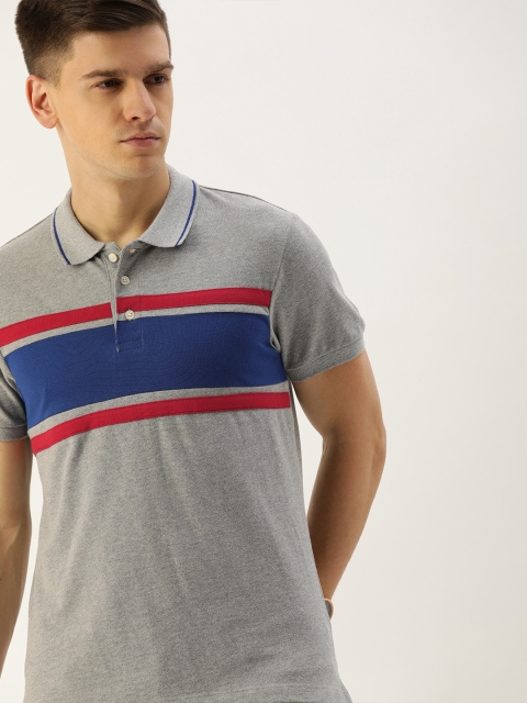 

INVICTUS Men Grey & Blue Colourblocked Polo Collar T-shirt
