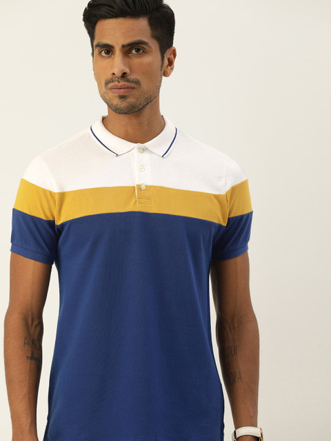 

INVICTUS Men Blue Colourblocked Polo Collar T-shirt