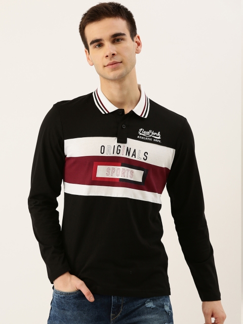 

Moda Rapido Men Burgundy & Black Printed Polo Collar T-shirt