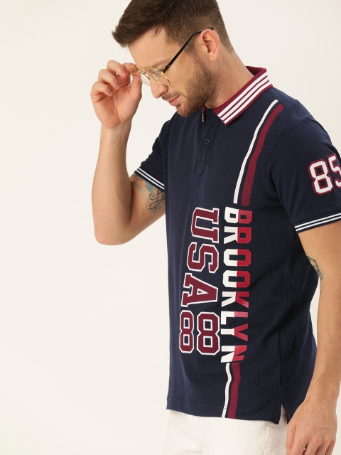 

Moda Rapido Men Navy Blue Printed Polo Collar T-shirt