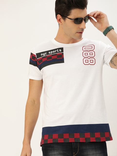 

Moda Rapido Men White & Navy Blue Printed Round Neck T-shirt