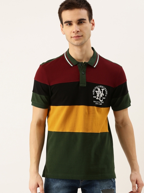 

Moda Rapido Men Olive Green & Maroon Colourblocked Polo Collar T-shirt