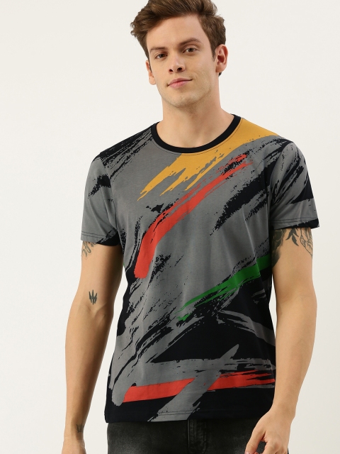 

Moda Rapido Men Charcoal Grey & Red Printed Round Neck T-shirt