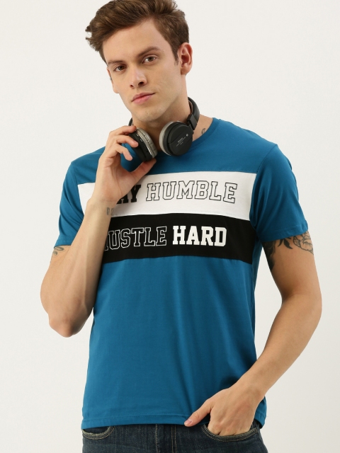 

Moda Rapido Men Teal Blue & White Printed Round Neck T-shirt