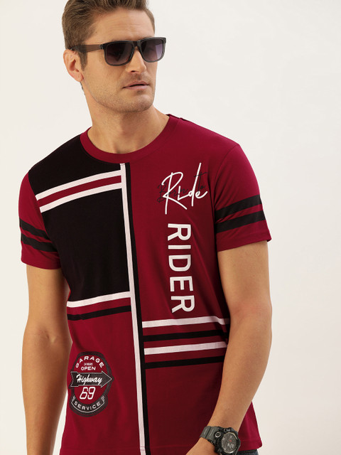 

Moda Rapido Men Maroon Printed Round Neck T-shirt
