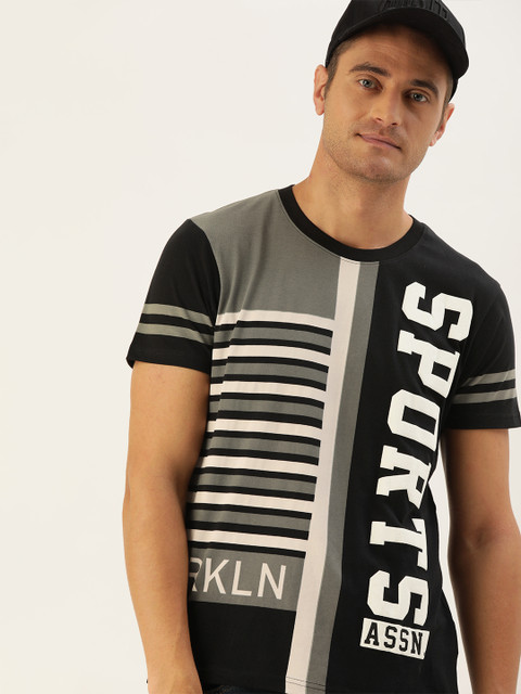 

Moda Rapido Men Teal Blue & Black Printed Round Neck T-shirt