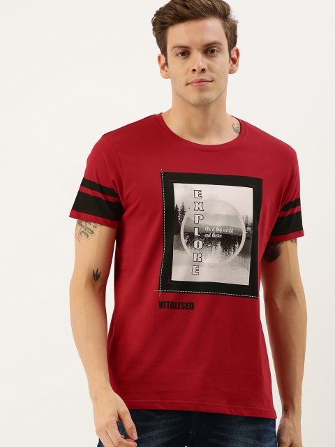 

Moda Rapido Men Maroon & Black Printed Round Neck T-shirt