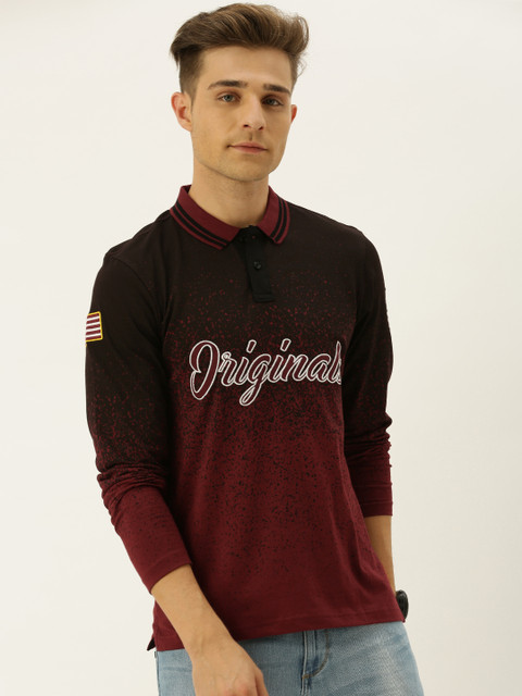 

Moda Rapido Men Maroon & Black Printed Polo Collar T-shirt