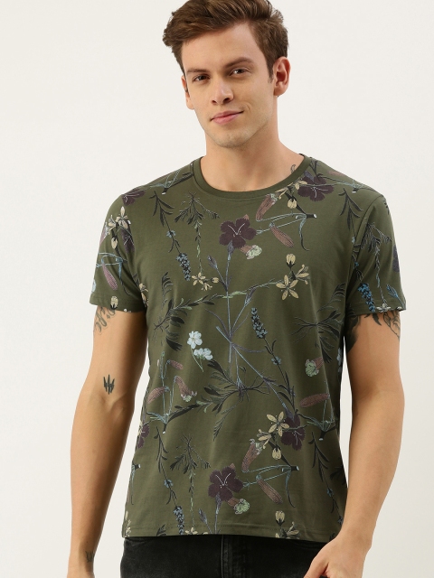 

Moda Rapido Men Olive Green Printed Round Neck T-shirt