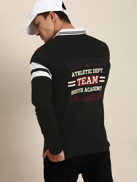 

Moda Rapido Men Black Printed Polo Collar Pure Cotton T-shirt