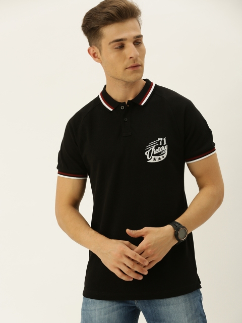

Moda Rapido Men Black Back Printed Polo Collar Pure Cotton T-shirt