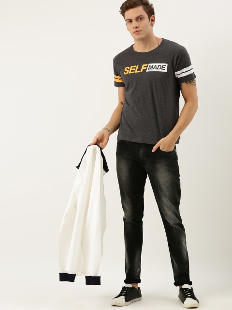 

Moda Rapido Men Charcoal Grey Printed Round Neck T-shirt