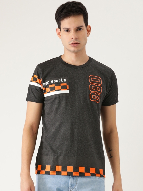 

Moda Rapido Men Charcoal Grey & Orange Printed Round Neck T-shirt