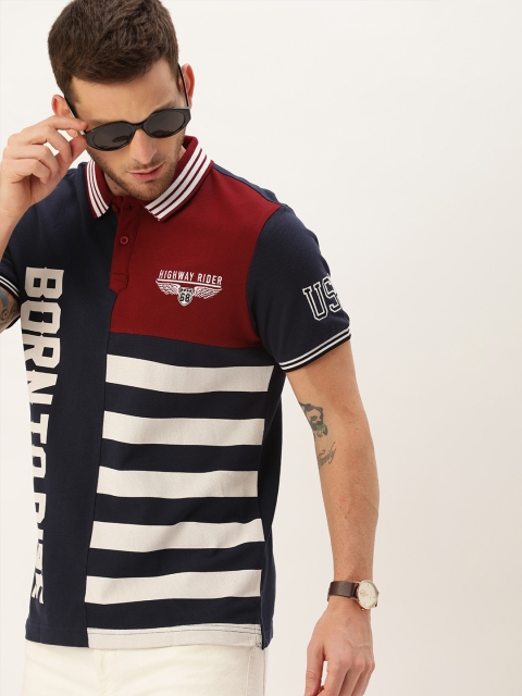 

Moda Rapido Men Navy Blue Printed Polo Collar T-shirt