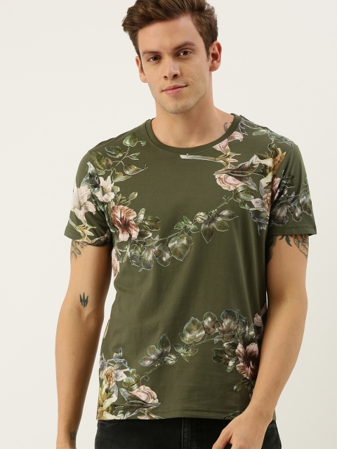 

Moda Rapido Men Olive Green Printed Round Neck T-shirt