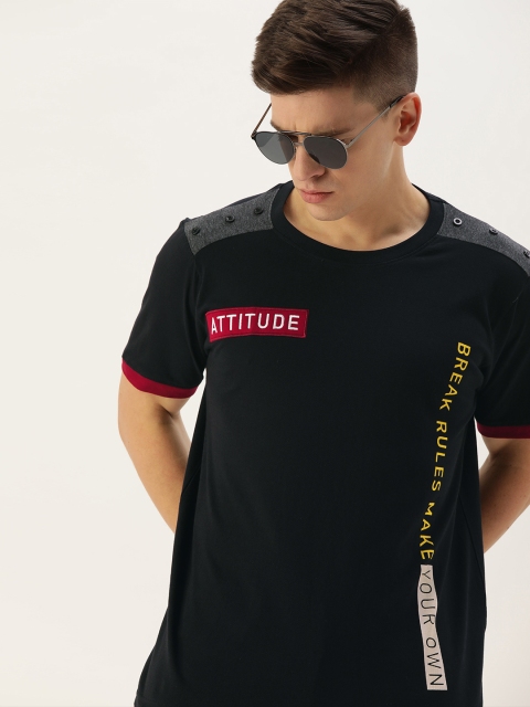 

Moda Rapido Men Black Placement Print Round Neck T-shirt