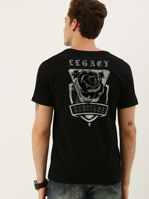 

Moda Rapido Men Black Back Printed Round Neck T-shirt