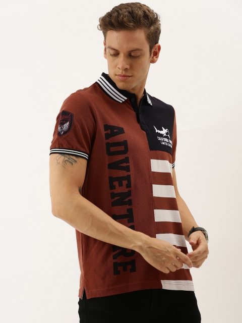 

Moda Rapido Men Maroon & White Printed Polo Collar T-shirt with Embroidery