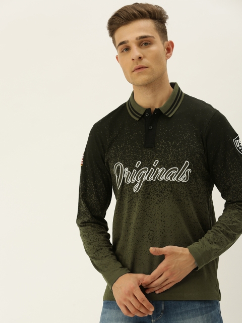 

Moda Rapido Men Olive Green & Black Printed Polo Collar T-shirt