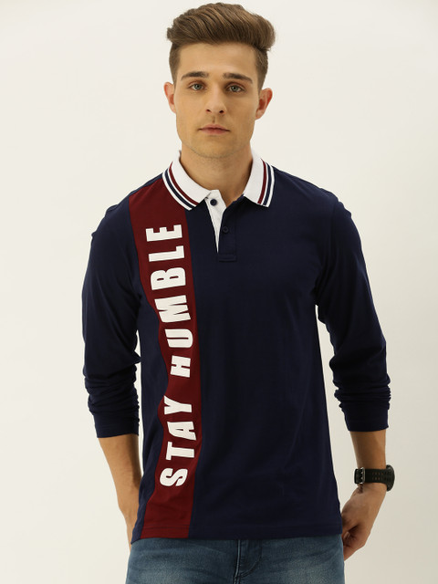 

Moda Rapido Men Navy Blue & White Placement Printed Polo Collar T-shirt