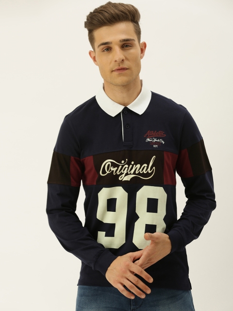 

Moda Rapido Men Navy Blue Printed Panelled Polo Collar T-shirt
