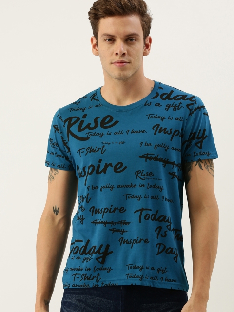 

Moda Rapido Men Teal Blue & Black Printed Round Neck T-shirt