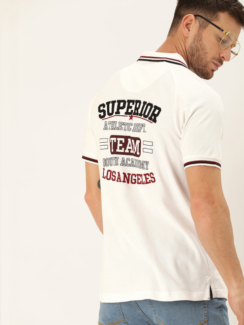

Moda Rapido Men White Back Printed Polo Collar T-shirt