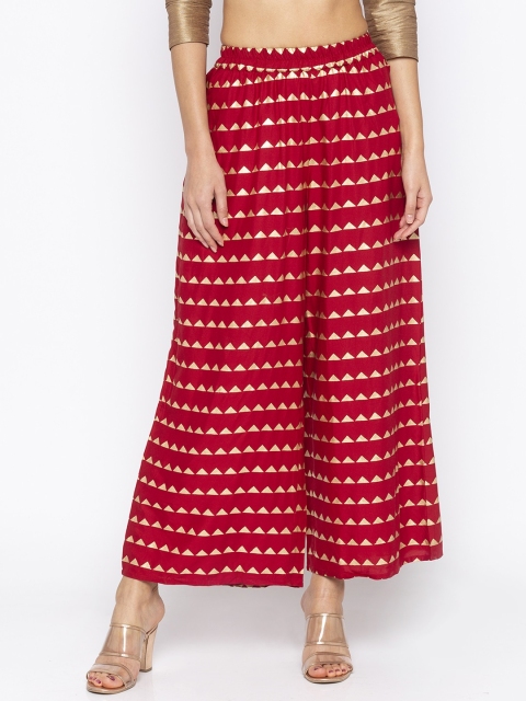 

Globus Women Red & Gold-Toned Loose Fit Printed Parallel Trousers