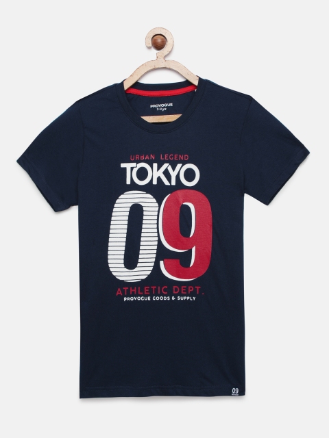 

Provogue Boys Navy Blue Printed Round Neck T-shirt