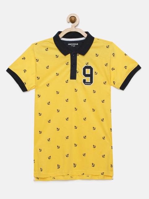 

Provogue Boys Yellow Printed Polo Collar Pure Cotton T-shirt