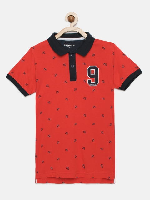 

Provogue Boys Red Printed Polo Collar T-shirt
