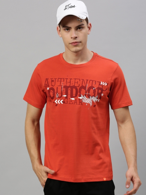 

Wildcraft Men Orange Printed Round Neck Pure Cotton T-shirt