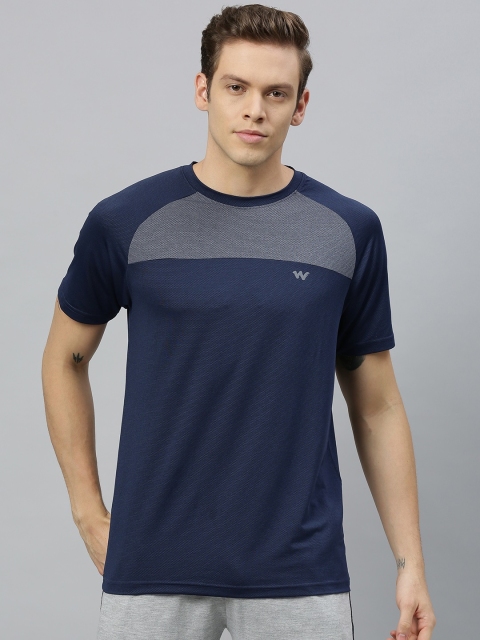 

Wildcraft Men Navy Blue & Grey Colourblocked Round Neck Active T-shirt