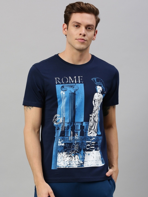 

Wildcraft Men Navy Blue Printed Round Neck Pure Cotton T-shirt
