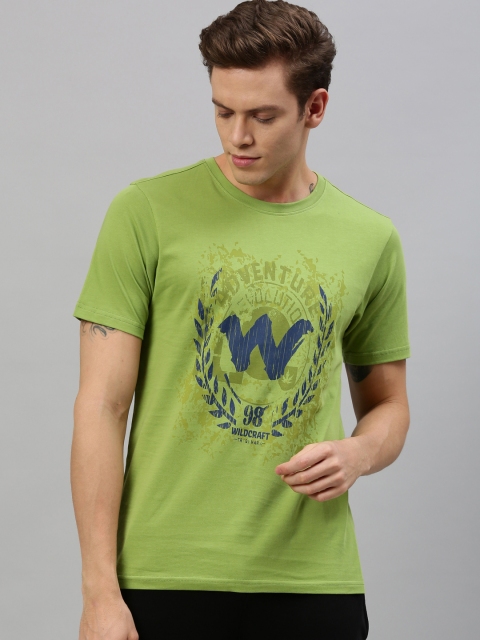 

Wildcraft Men Lime Green Printed Round Neck Pure Cotton T-shirt
