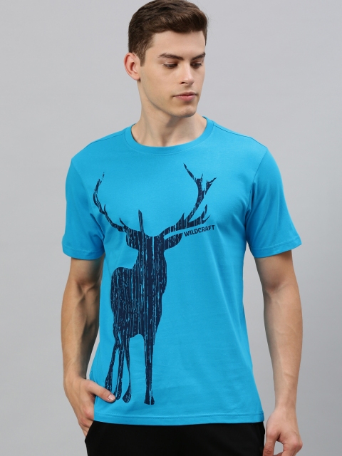 

Wildcraft Men Blue Printed Round Neck Pure Cotton T-shirt